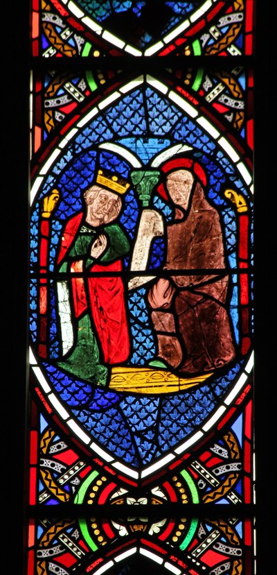Window depicting a king with a monk by English School