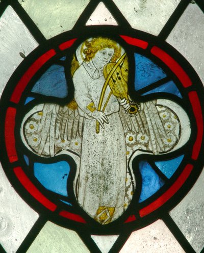 Window depicting a musician angel with a rebec by English School