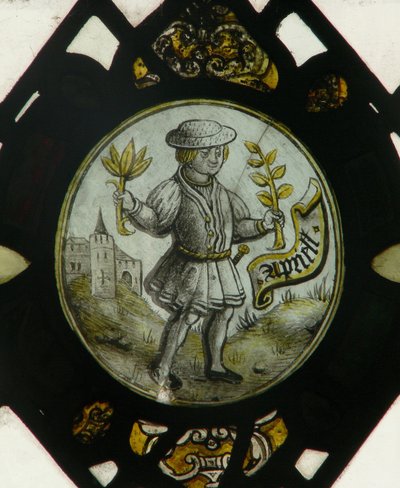 Window depicting the Labours of the Months: April by English School