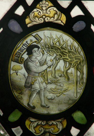 Window depicting the Labours of the Months: March by English School