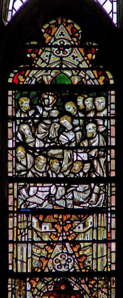 Window depicting the Funeral of the Virgin Mary by English School
