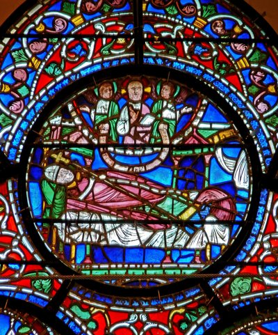 Window depicting St. Dunstan dreaming that he is to spend the day in heaven by English School