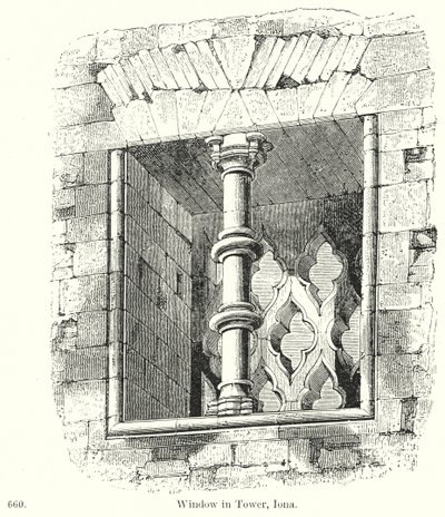 Window in Tower, Iona (engraving) by English School