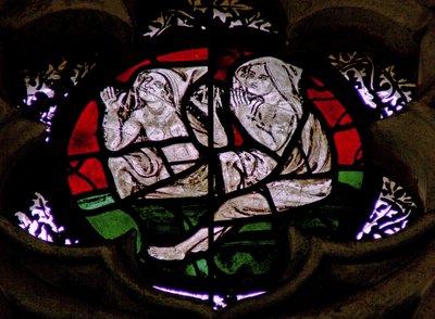 Window in the Chapter House depicting a scene from the Last Judgement: souls resurrecting by English School