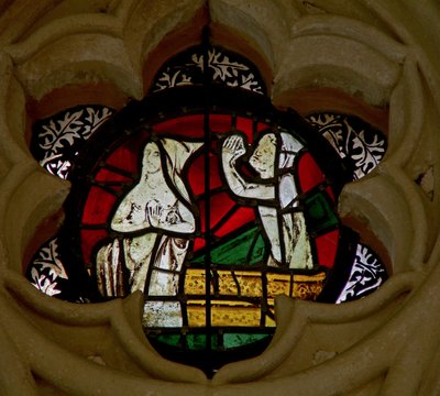Window in the Chapter House depicting a scene from the Last Judgement: souls resurrecting by English School