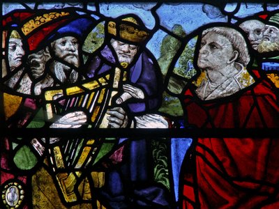 Window 5 depicting a figure with a harp (detail) by English School
