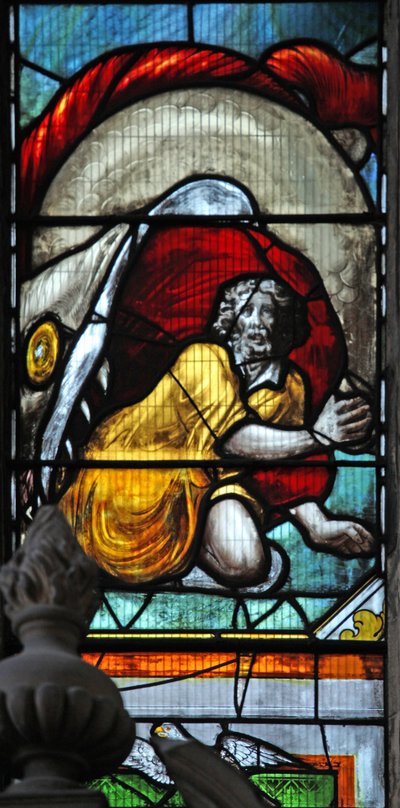 Window 4 depicting Jonah being swallowed by the whale by English School