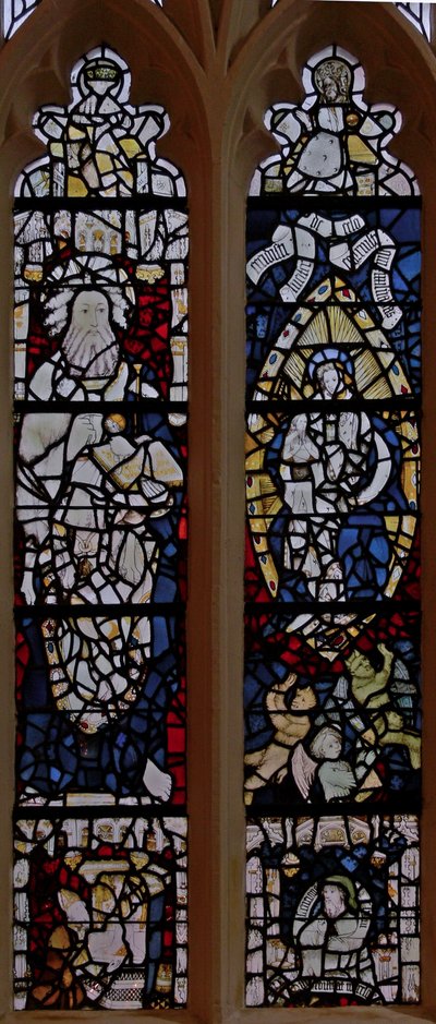 Window depicting St John the Baptist; Woman Clothed with the Sun and with the moon under her feet with the Man-child in the Book of Revelation by English School