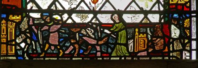 Window w40 depicting a border panel with animals and people by English School