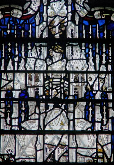 Window depicting a canopy with figures by English School
