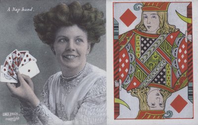 Woman with playing cards and the Jack of Diamonds by English School