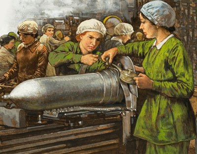 Women working in a munitions factory in World War I by English School