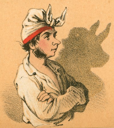 Young Man and Bull Shadow by English School