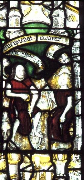 Window depicting Adam Digging and Eve Spinning by English School English School