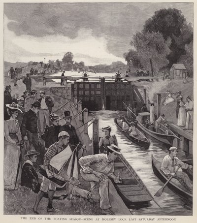 The end of the boating season: scene at Molesey Lock on the River Thames, Surrey by Enoch Ward