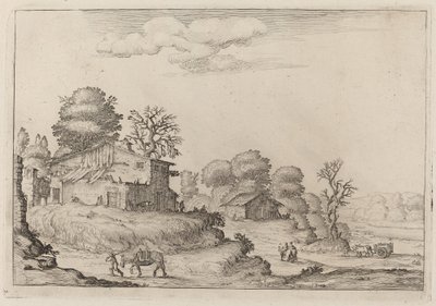 Rustic Landscape with Peasants and Horses by Ercole Bazicaluva