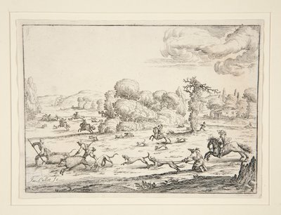 Hunting Scene: Near the Kill (after a design of Jacques Callot 1592-1635) by Ercole Bazzicaluva