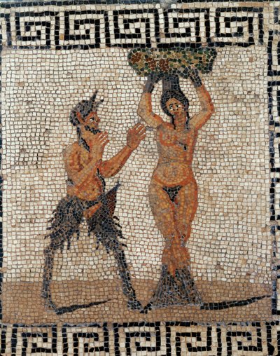 Satyr and nymph. Mosaic from Pompeii, Italy by Erich Lessing