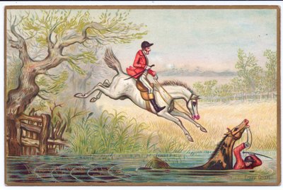 Fox Hunt with a Huntsman and His Horse Falling in the River, c.1880 by Ernest Henry Griset