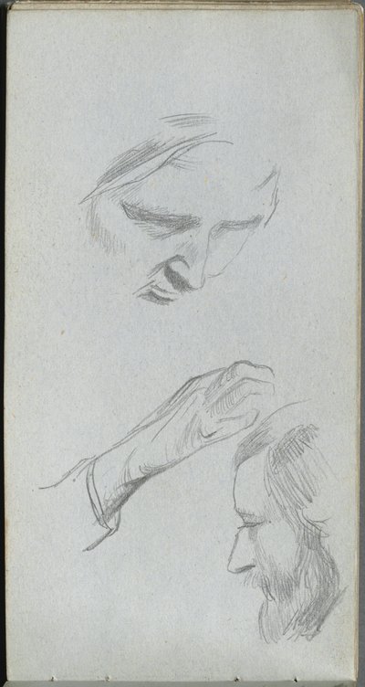 Sketchbook, page 70: Study of Two Faces and a Hand by Ernest Meissonier
