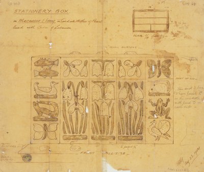 Design for Stationery Box in Macassar Ebony inlaid with Mother of Pearl by Ernest William Gimson