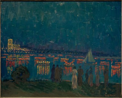 Lantern Parade on the Outer Alster with Uhlenhorst Ferry House in the Background by Ernst Eitner