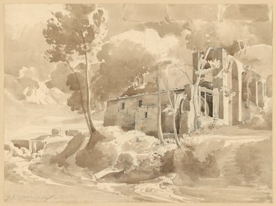 Landscape with River and Aqueduct with Mill near Massa by Ernst Fries