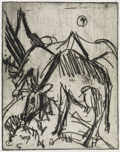 Cows Grazing in the Moonlight/Two Boys Playing with a Cat by Ernst Ludwig Kirchner