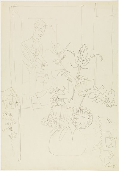 Interior with Flower Vase, Woman and Cat by Ernst Ludwig Kirchner