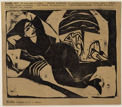 Reclining Woman (Rest) (from: Der Sturm ...) by Ernst Ludwig Kirchner