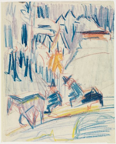 Horse-drawn Sleigh with Two Men in the High Mountains by Ernst Ludwig Kirchner
