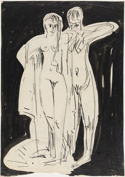 Two Standing Nudes, Drying Themselves by Ernst Ludwig Kirchner
