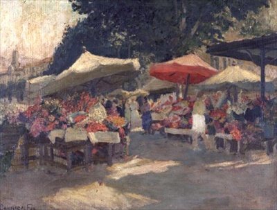 Busy market on a summer
