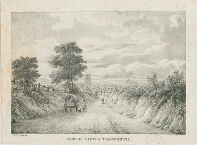 Tamworth - Distant View from North: lithograph by Etienne Bruno Hamel