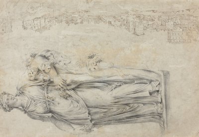 View of the Tiber; Copy of a Roman Sculpture of a Bacchante by Etienne Duperac