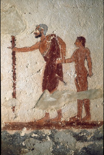 An Old Man Accompanied by a Young Man (Detail, 530 BC) by Etruscan