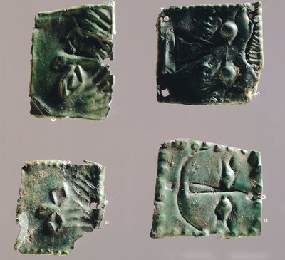 Ex-voto in bronze plate depicting eyes. Artefacts from the objects of the Sanctuary of Reithia Este (Venetia). Etruscan Civilization, 5th-4th Century BC. by Etruscan