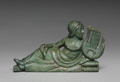 Vessel ornament of reclining Lyre-player, Italy, c.400-375 BC by Etruscan