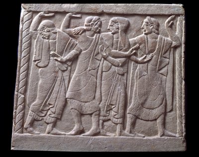 Dance Scene, Low Relief of Marble Tombstone by Etruscan Etruscan