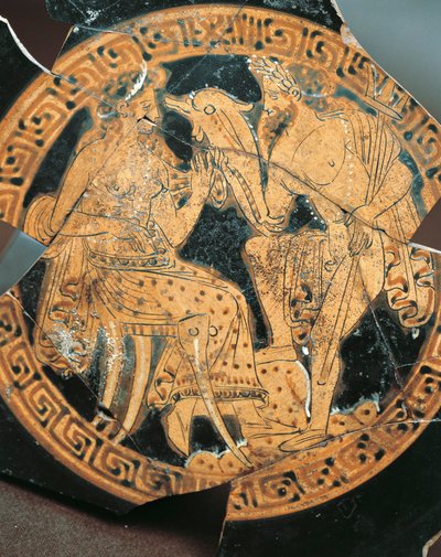 Red-figure pottery, internal decoration of a krater depicting Poseidon and Amphitrite, Etruscan civilization by Etruscan Etruscan