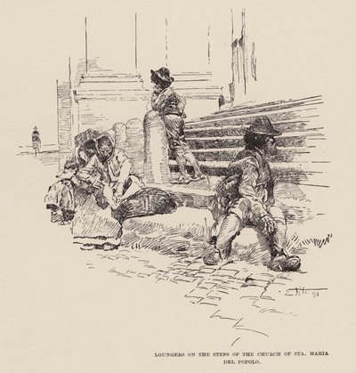 Loungers on the steps of the Church of Santa Maria del Popolo by Ettore Tito