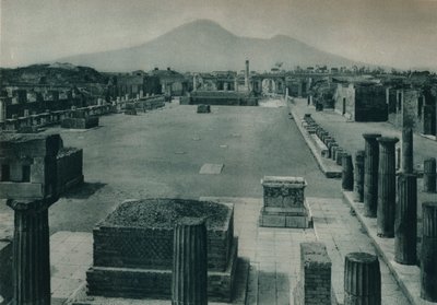 View of the Forum with Mount Vesuvius in the Distance, Pompeii, Italy, 1927 by Eugen Poppel