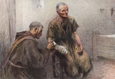 Friar Bentivoglia Tends a Leper by Eugene (after) Burnand