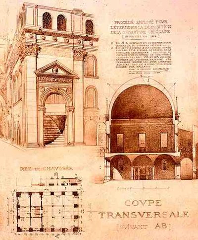 Plan, Cross-Section and Elevation of the Loggia, or Palazzo del Commune, Brescia, Italy, from 