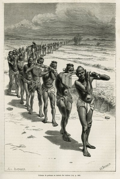 Column of Bearers Through the Rice Fields, Between Bassac and Hue by Eugene Burnand