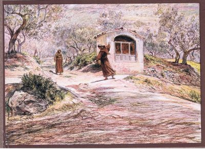 St Francis makes Friar Masseo turn round many times to find the way he should go by Eugene Burnand