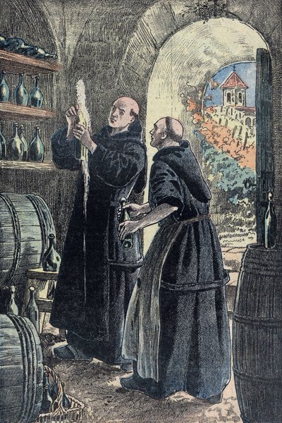 Dom Pierre Perignon (1639-1715), Benedictine monk, inventor of the process of making champagne by Eugene Damblans
