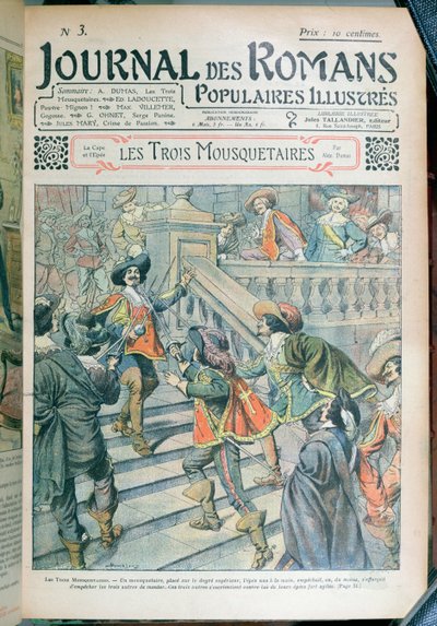 Front cover of a serialisation of The Three Musketeers by Alexandre Dumas pere from Journal des Romans Populaires Illustres by Eugene Damblans