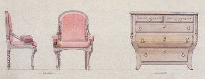Armchair and commode for Golden Room by Eugene Emmanuel Viollet le Duc