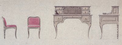 Low Back Chair and Writing Desk for Golden Room by Eugene Emmanuel Viollet le Duc